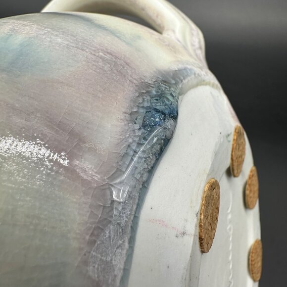 Vintage Art Pottery Pitcher Jug Pastel Purple Abstract Signed Planter Squatty - Picture 10 of 12